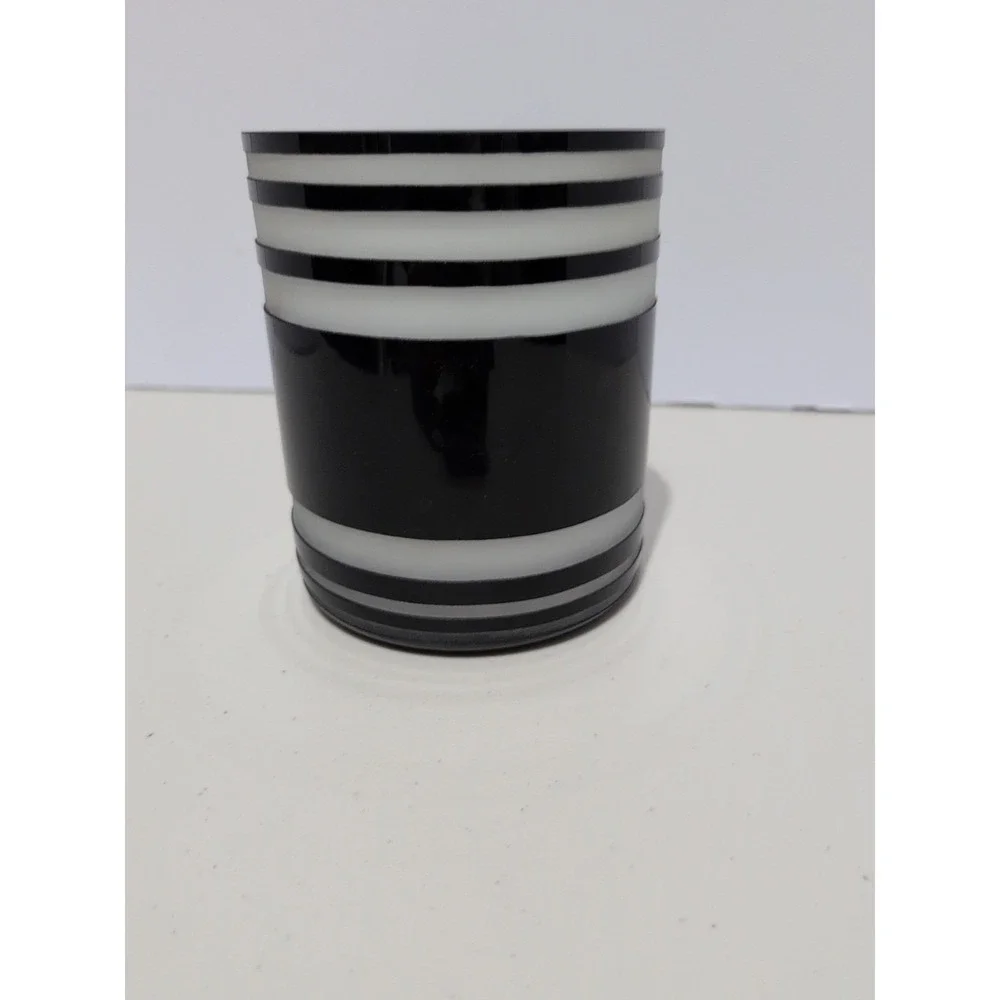 Black Cut To Clear White Cased Art Glass Cylinder 6x5 Inches Vase Vintage Retro